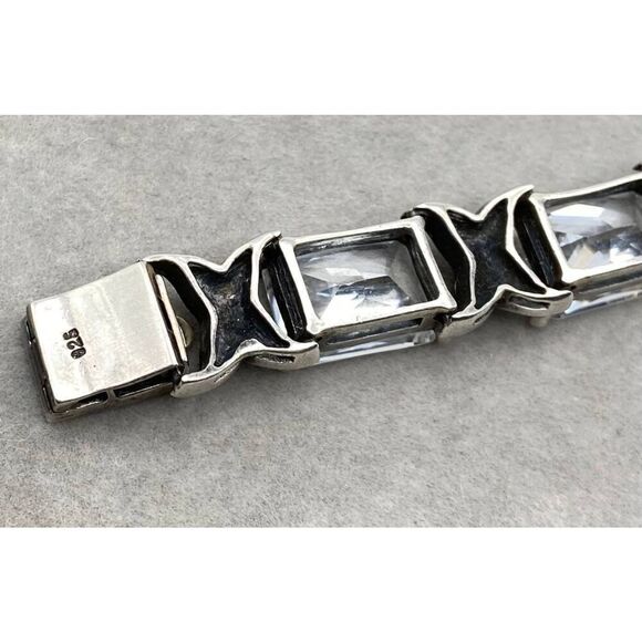 Gorgeous 925 SS Emerald Cut Sim Diamond & Marcasite Accent Link Bracelet - Picture 5 of 5